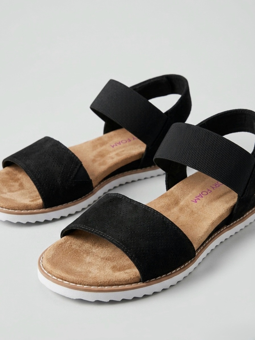 Skechers Memory Foam Black Elastic Strap Sandals with White Sole Size 7